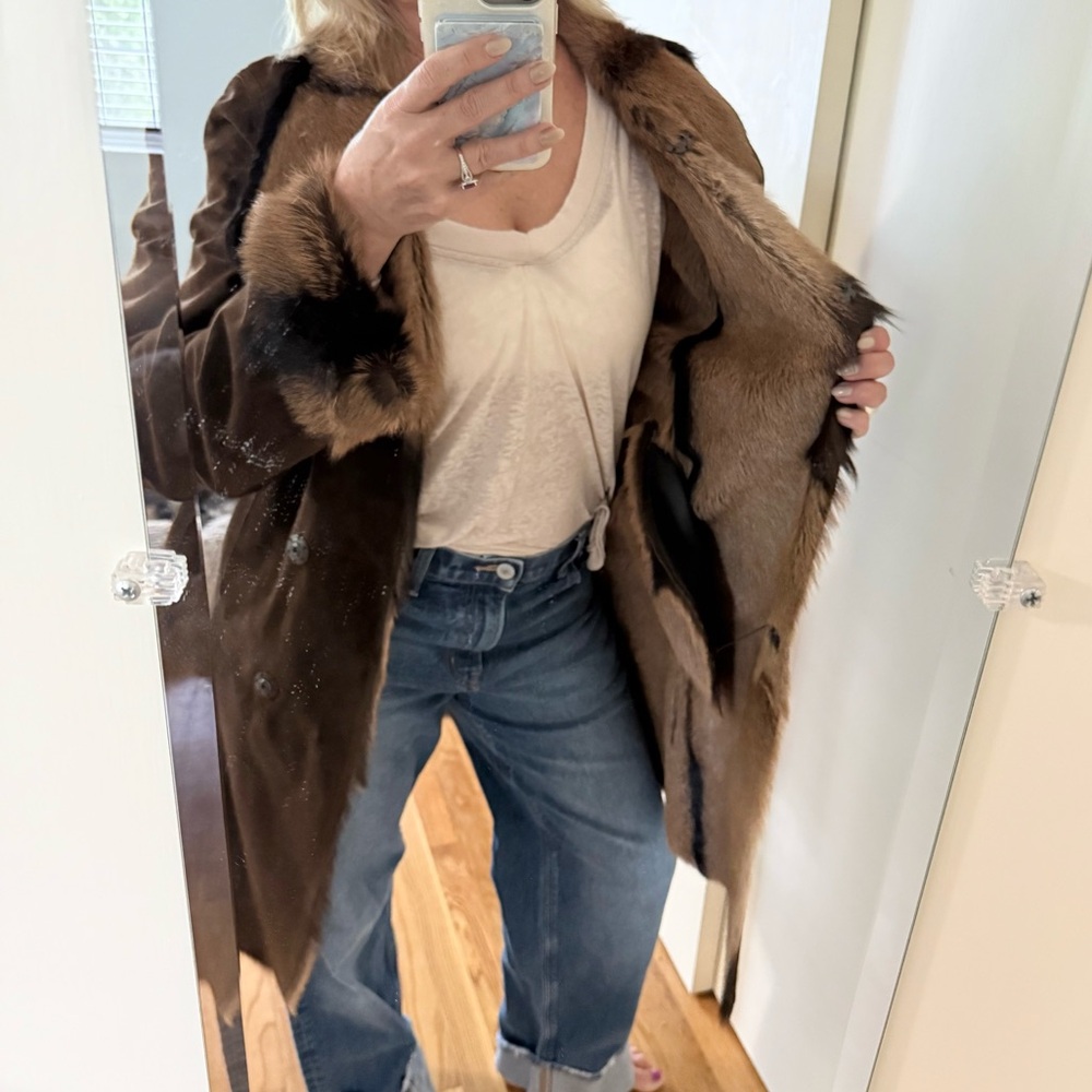 Gerard Darel Brown Suede Goat Skin Shearling Toscana Coat - Picture 8 of 16